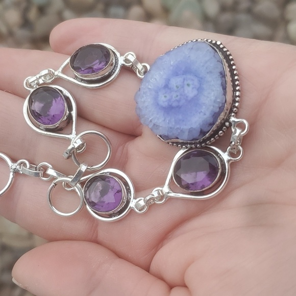 New Solar Quartz Agate and Amethyst 925 Silver Bracelet. - Picture 5 of 8